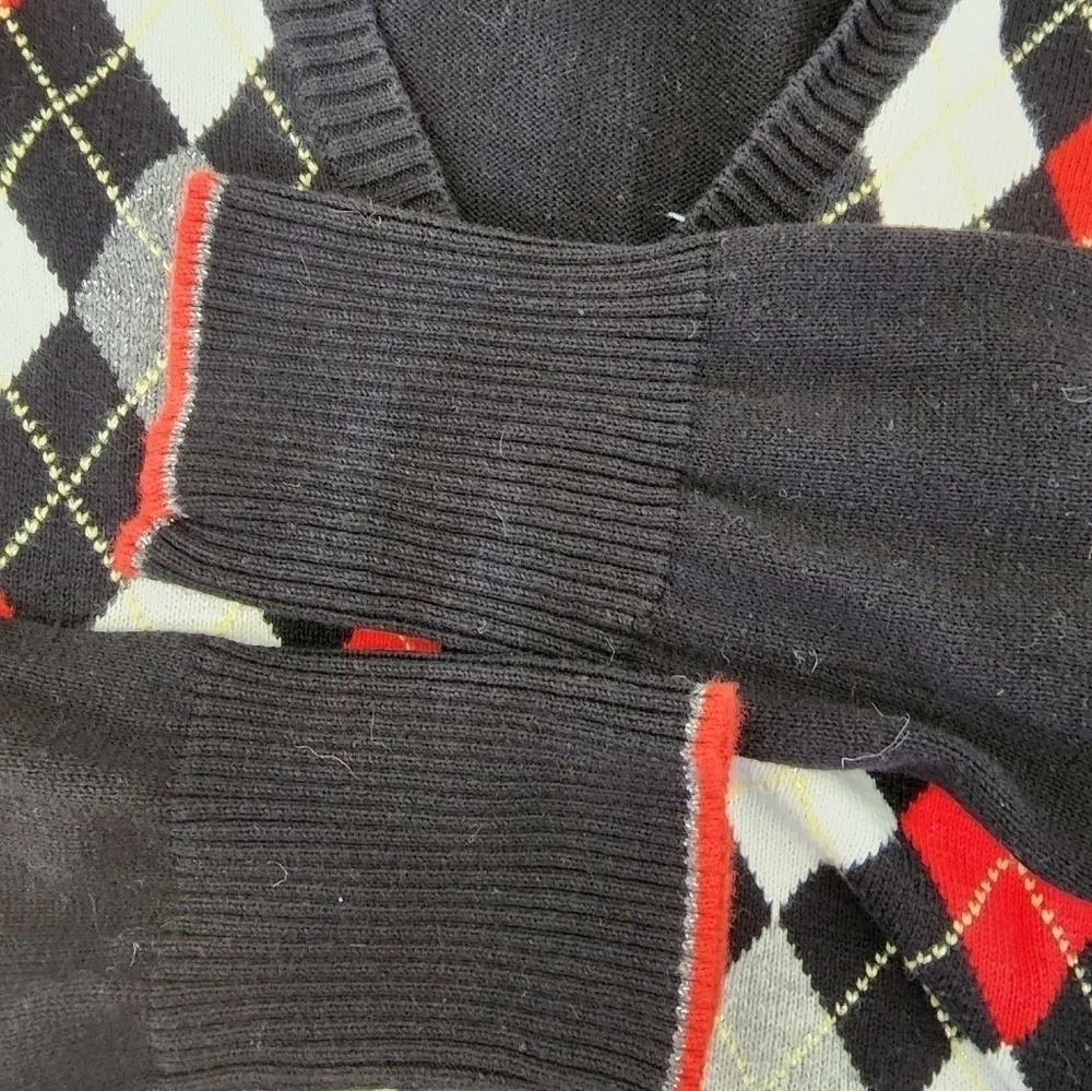 Justice Argyle Black Red White Girls Cardigan Sweater Size 14
